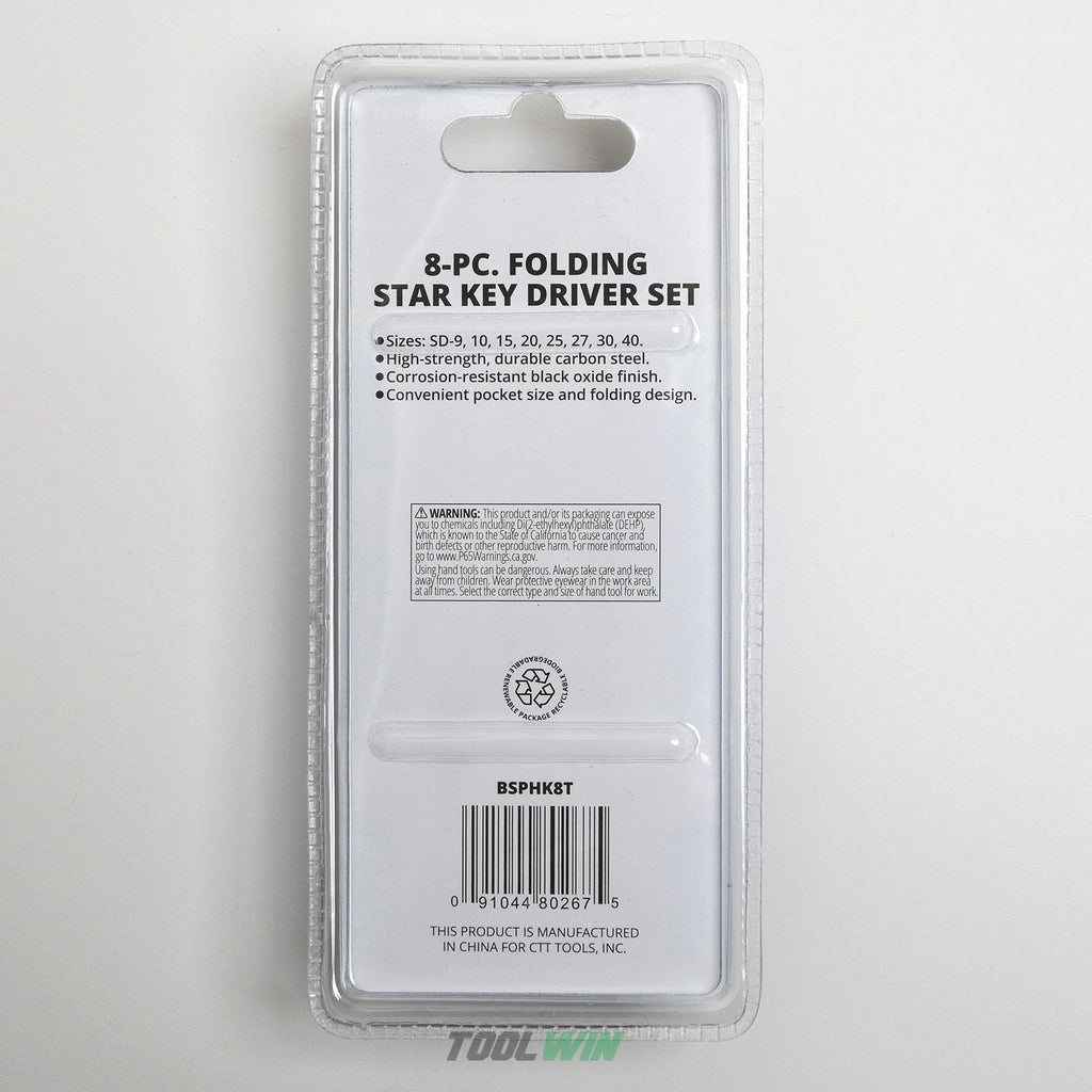 8pc Folding Torx Key Set T9 T10 T15 T20 T25 T27 T30 T40 Star Wrench