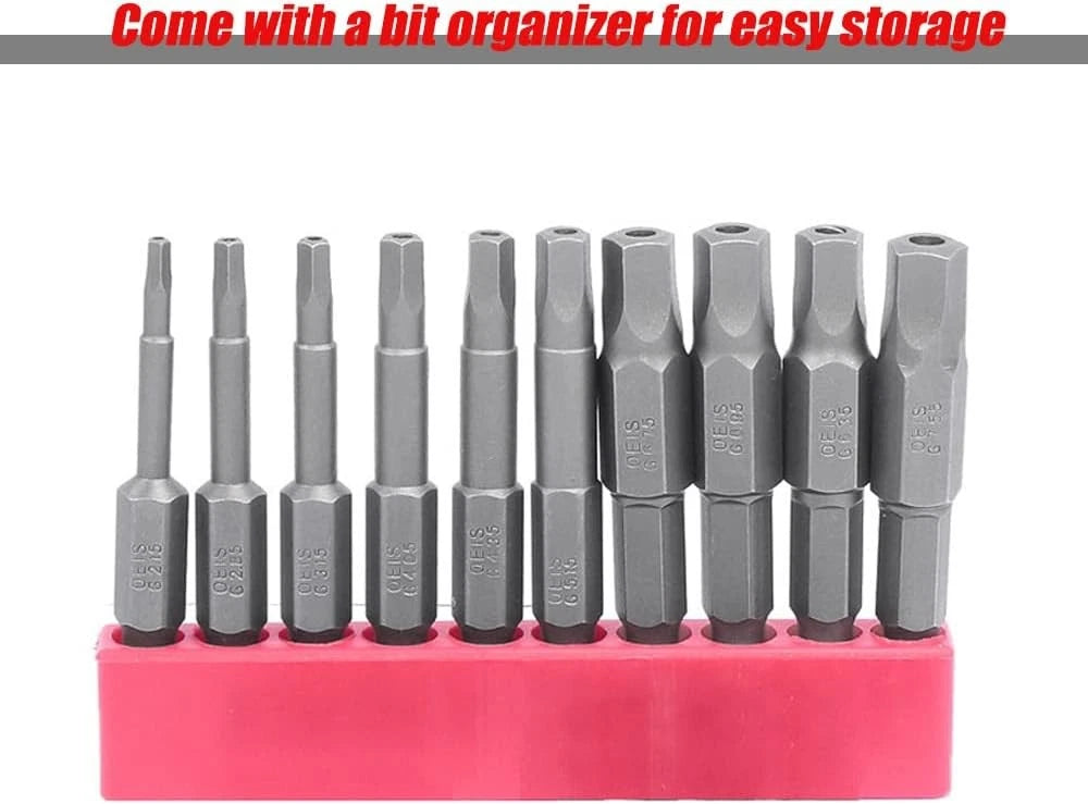10-Piece Magnetic Pentagon Head Screwdriver Bit Set Metric Sizes 1/4 50mm