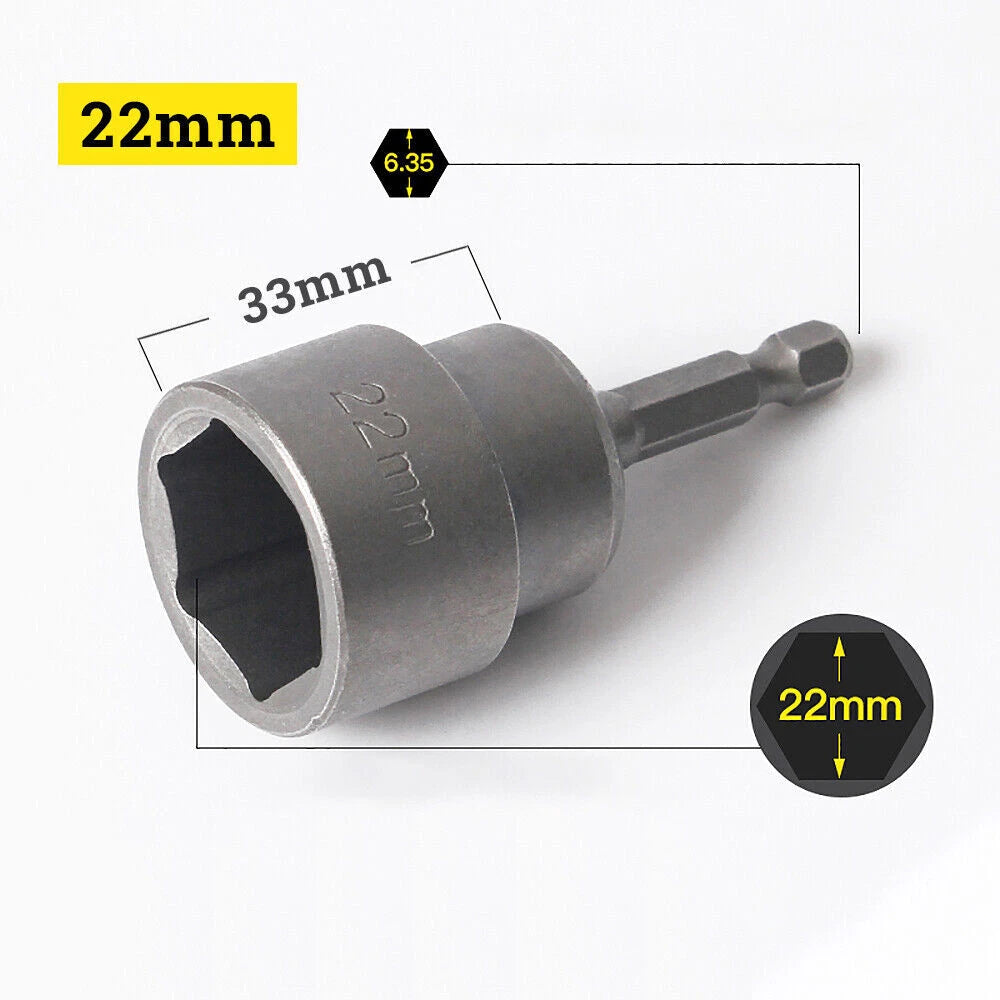 Shank Nut Driver Bit Set Hex Magnetic Metric Socket Impact Drill 3mm-24mm 1/4"