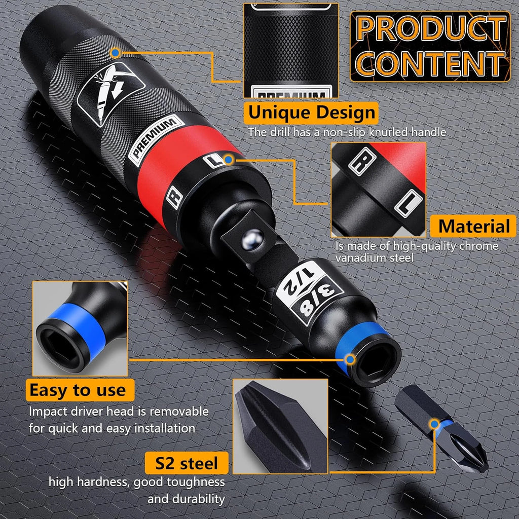 1/2" Hand Manual Reversible Impact Driver Set, 13 PCS Impact Screwdriver Kit, S2