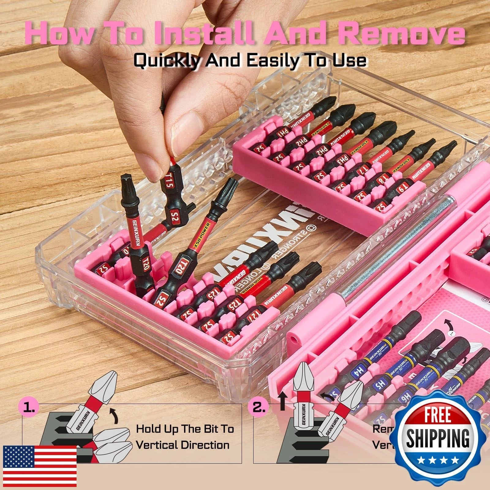 Geinxurn 28Pieces Impact Screwdriver Bits Set, Magnetic S2 Steel Phillips/Slo