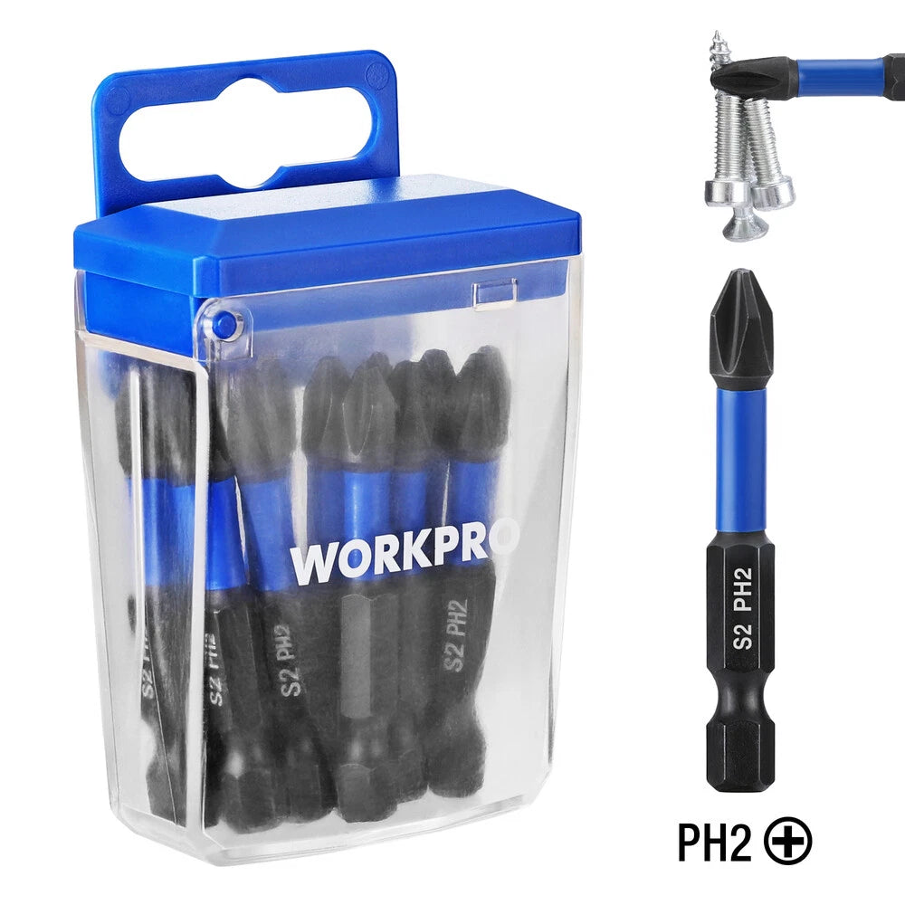 WORKPRO PH2 Impact Phillips Screwdriver Bit Set 12PCS 1/4" Hex-Shank Driver Bits