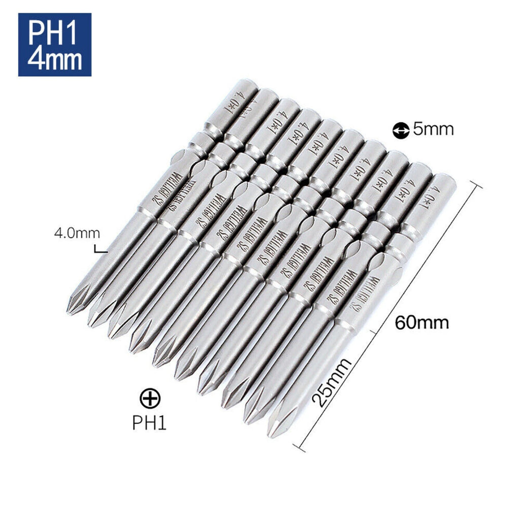 10Pc PH0 PH1 PH2 Phillips Head Screw Bit Set Impact Driver Drill 5mm Round Shank
