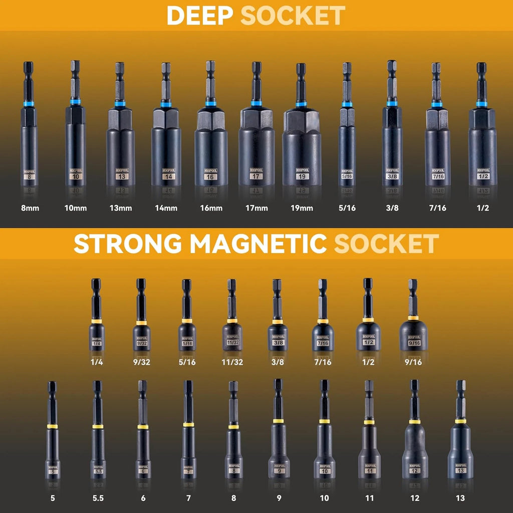 Impact Magnetic Nut Driver Set, 55PCS Impact Driver Bit Set, Deep Magnetic Nut D