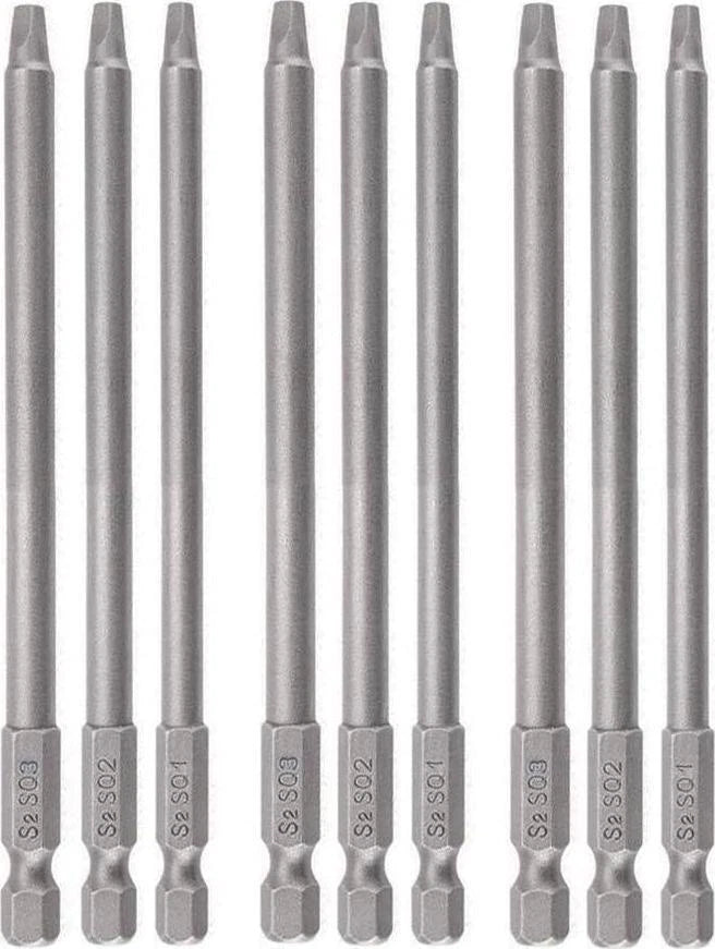 3 Sets 100mm 1/4-Inch Hex Shank Magnetic Square Head Screwdriver Bits SQ1 SQ2