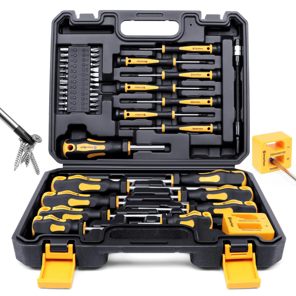 Magnetic Screwdrivers Set With Case 43piece Includs Slotted Phillips Hex Pozidri