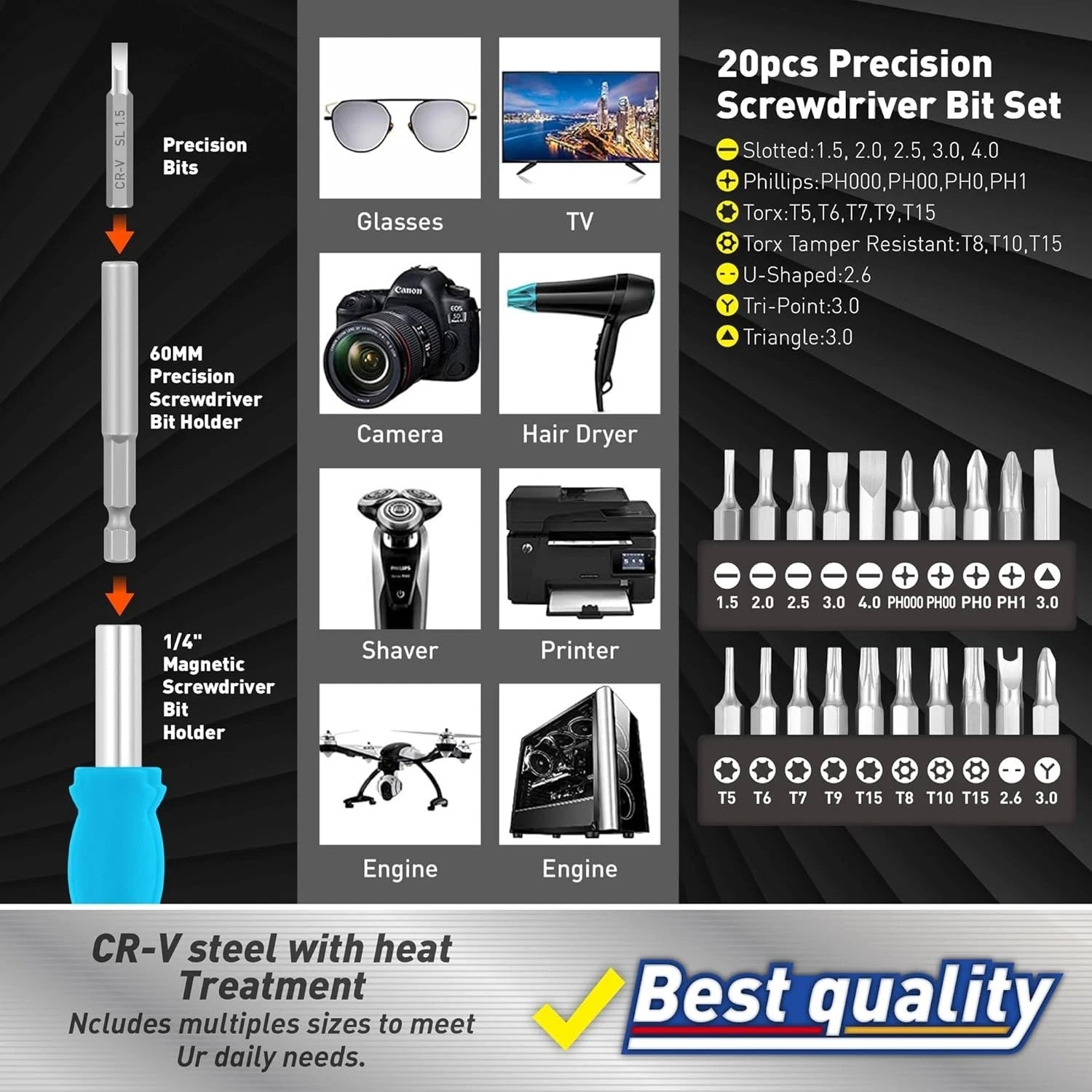 258-Piece Ultimate Screwdriver Bit Set, Chrome Vanadium Steel Driver Bit Set, S