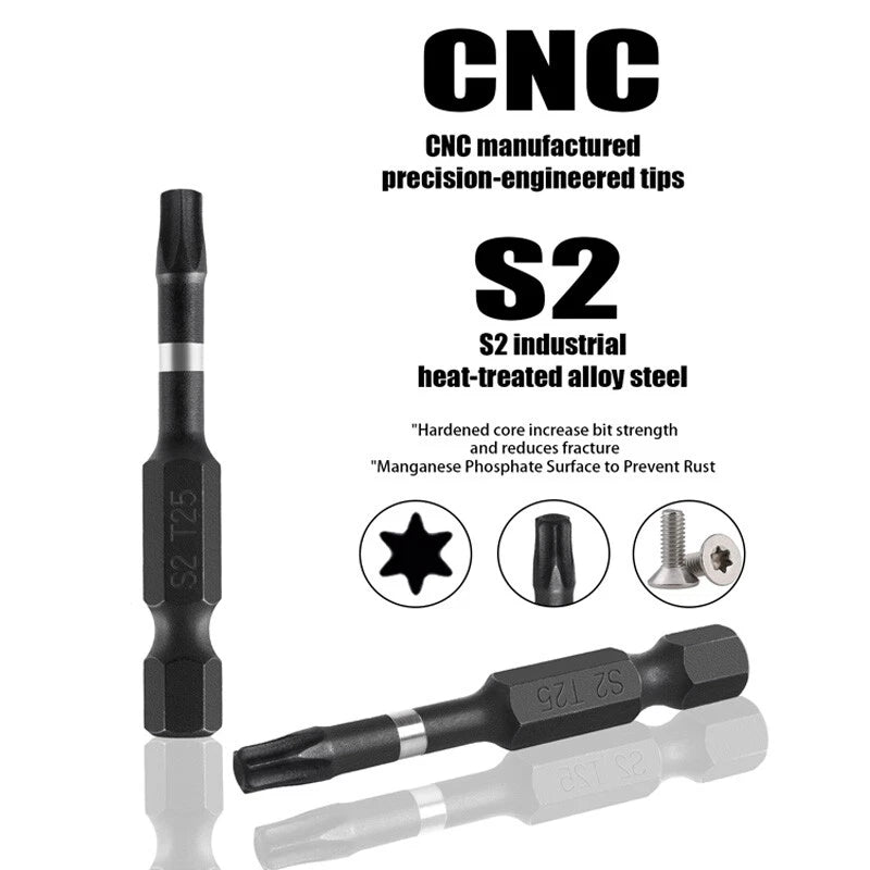 10pc T25 Impact Torx Bit Set 2" Power Screwdriver Drill Bits Star 1/4" Hex Shank