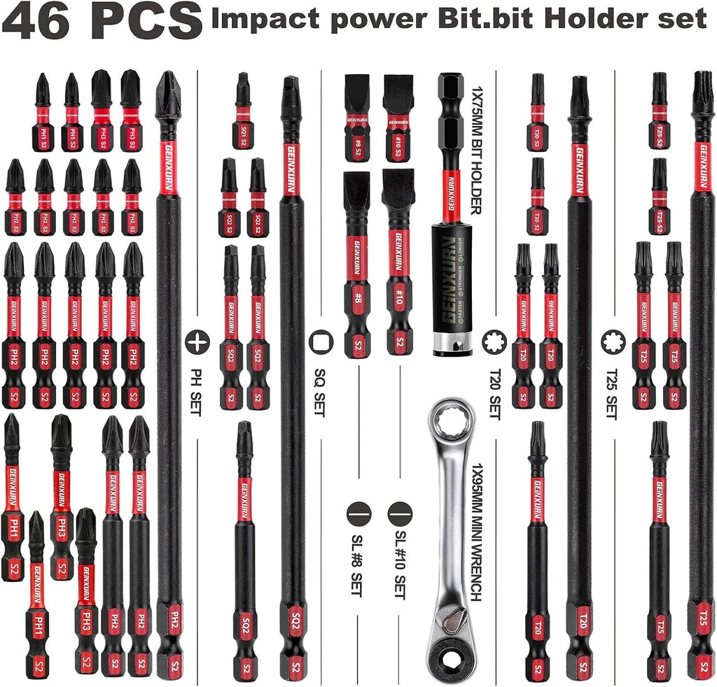 46Pc Magnetic Impact Driver Bit Set S2 Steel with Bit Holder and Wrench