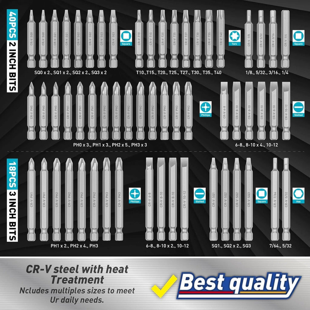 258-Piece Ultimate Screwdriver Bit Set, Chrome Vanadium Steel Driver Bit Set, S