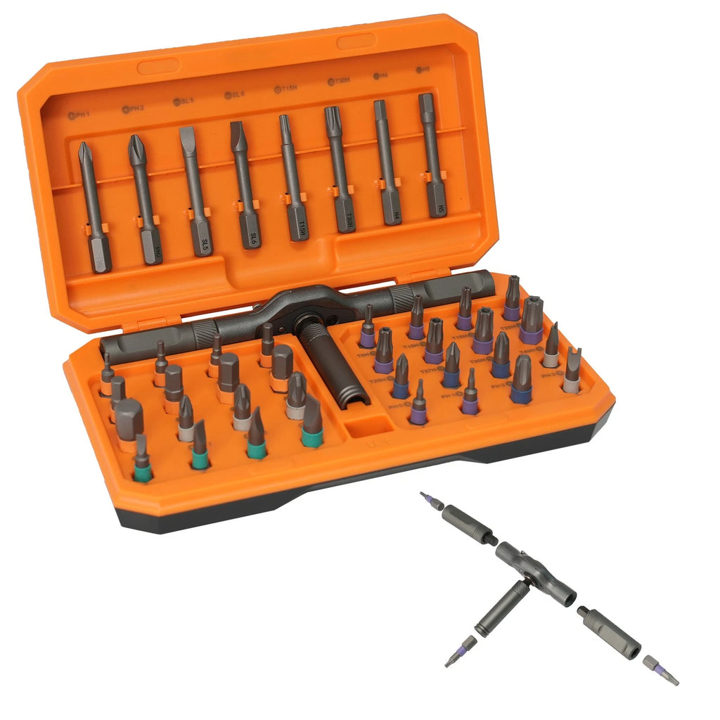 42PCS T-Shaped Ratchet Screwdriver Kit with Detachable Handle & Storage Case