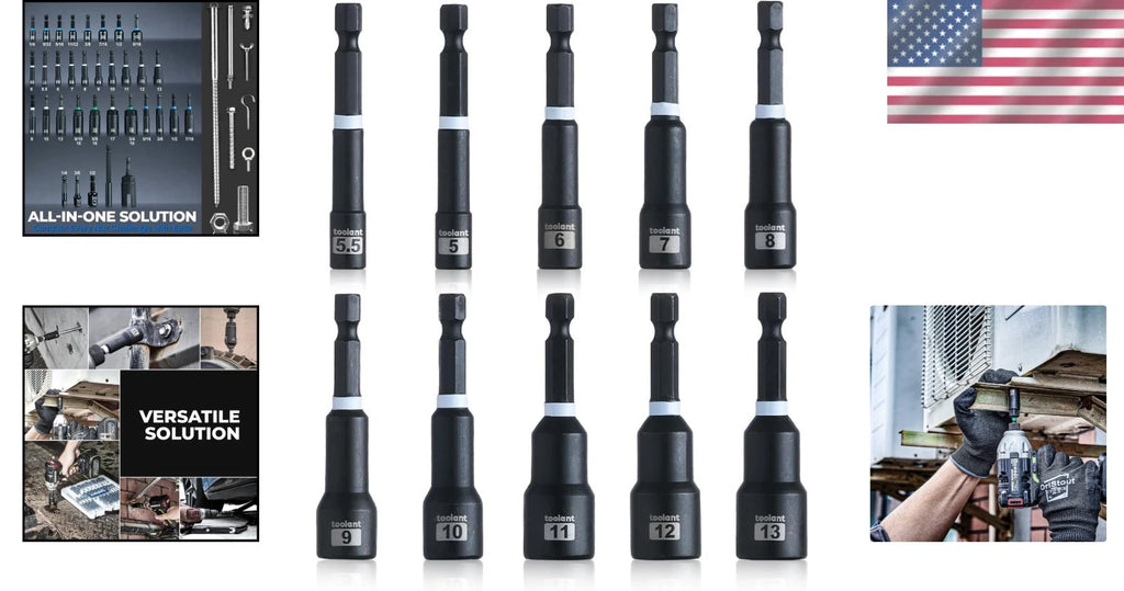 Magnetic Nut Driver Set - 10pcs Metric Impact Bit Set with Quick Change 1/4''