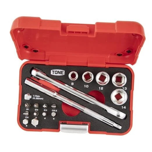 Socket Wrench Bit Set MIX21620P 1/4" Inch Drive & 1/4" Hex Red Plastic case