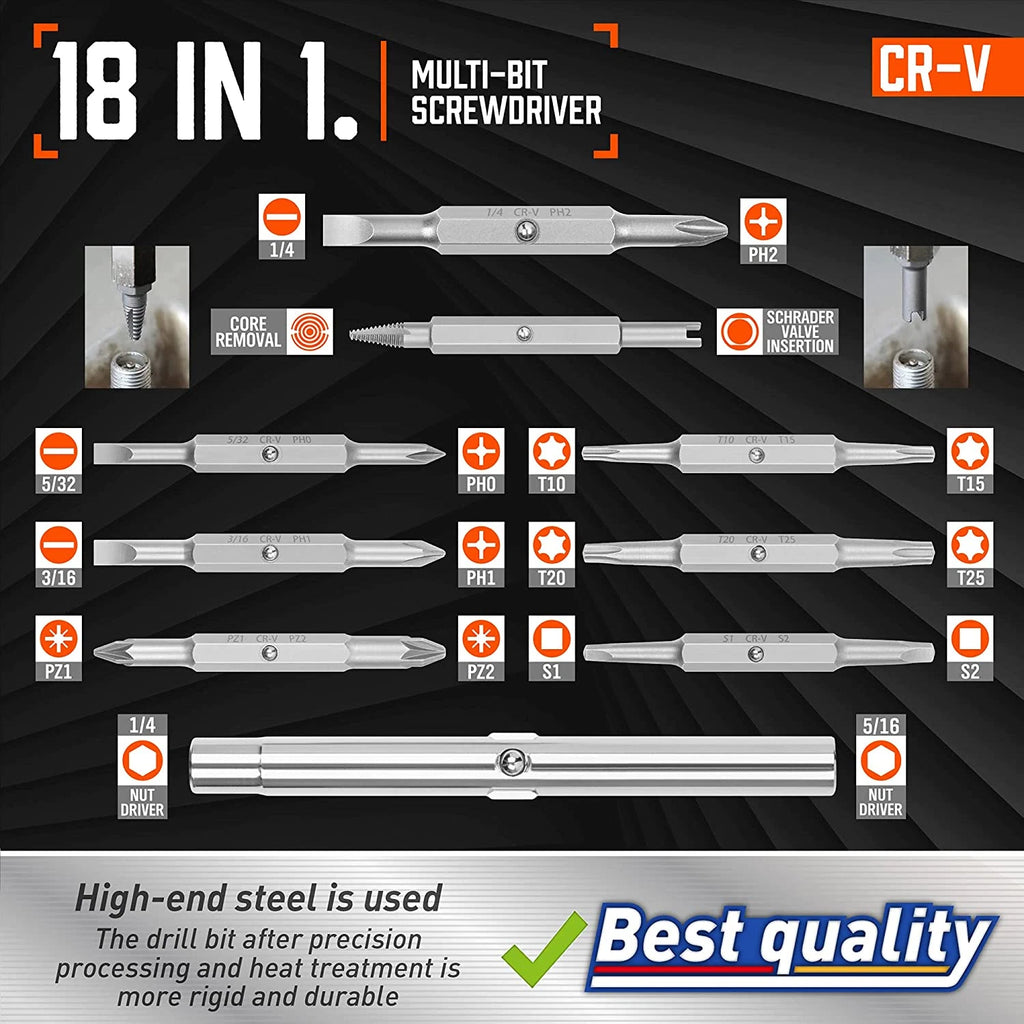 18-In-1 Multi-Bit Screwdriver Set Tool All in One, Portable Multi-Purpose Screwd