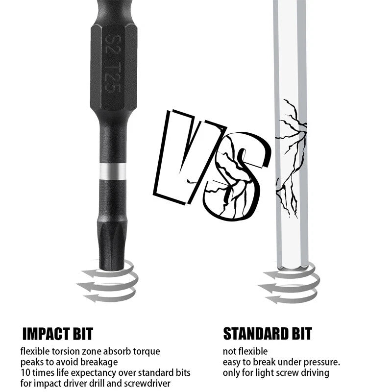10pc T25 Impact Torx Bit Set 2" Power Screwdriver Drill Bits Star 1/4" Hex Shank