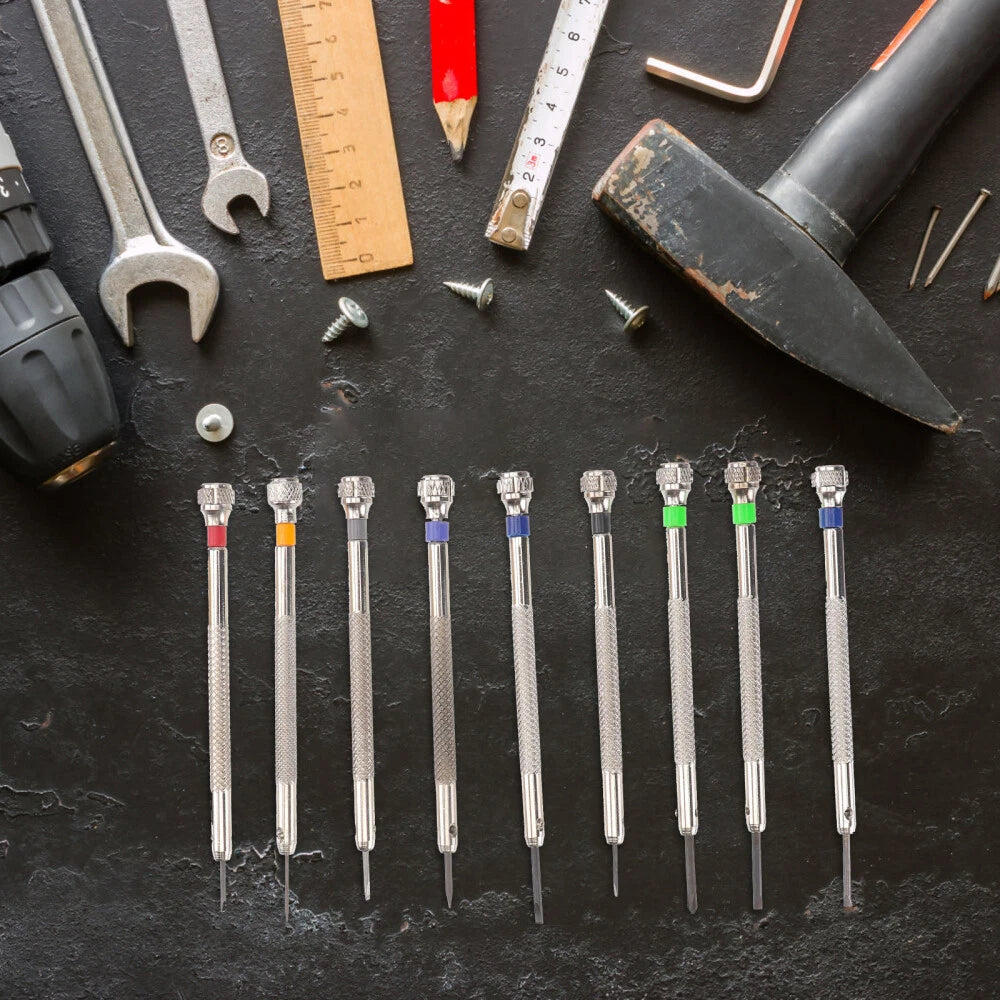 9 Pcs Watchmaker Screwdriver Set Repair Tools Work Flat Head Mini