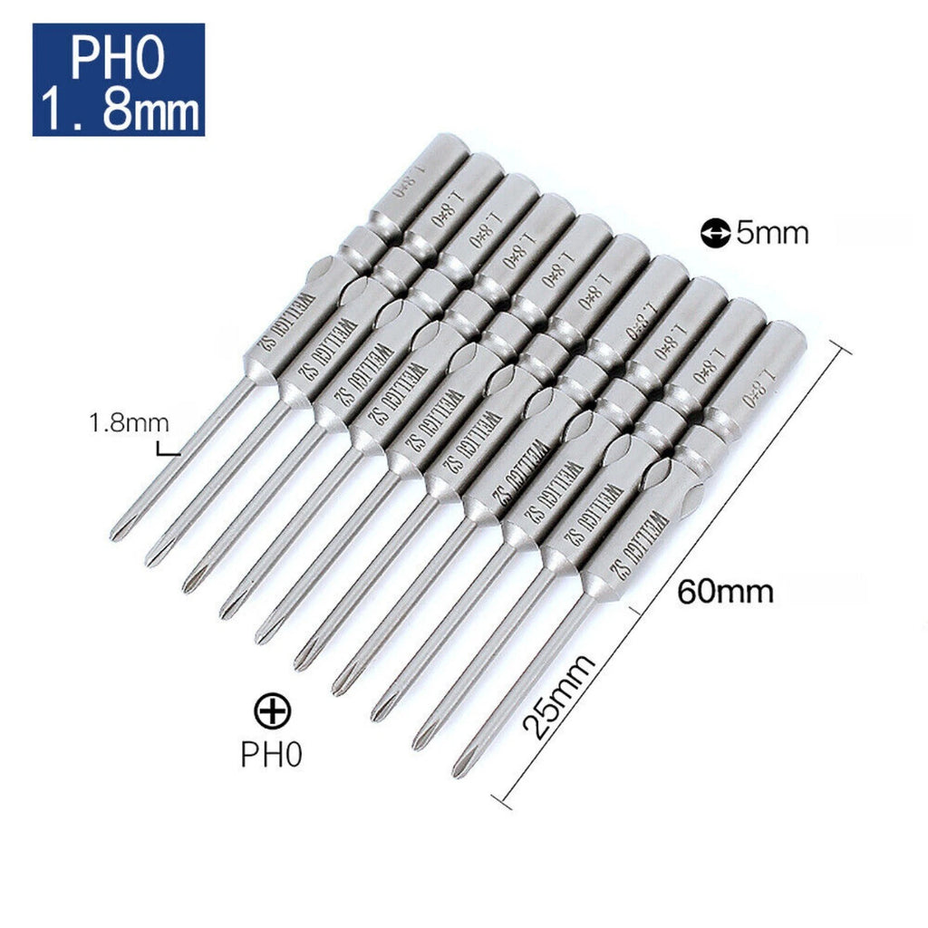 10Pc PH0 PH1 PH2 Phillips Head Screw Bit Set Impact Driver Drill 5mm Round Shank