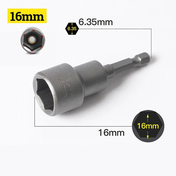 Shank Nut Driver Bit Set Hex Magnetic Metric Socket Impact Drill 3mm-24mm 1/4"
