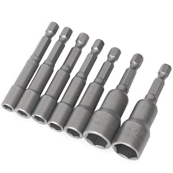 Shank Nut Driver Bit Set Hex Magnetic Metric Socket Impact Drill 3mm-24mm 1/4"