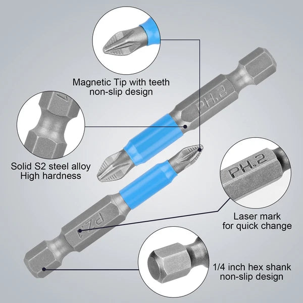 12pcs 1/4'' Hex Shank Magnetic PH1 Screwdriver Drill Bit Anti-slip Hand Tool Set