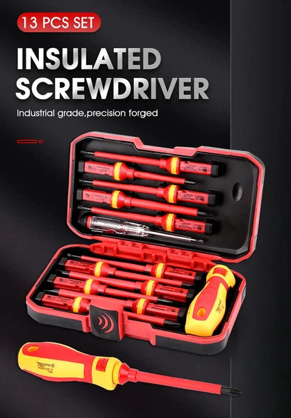 13PCS 1000V Changeable Insulated Screwdriver Set and Magnetic Slotted Bit Repair