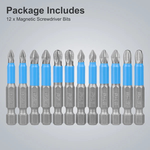 12pcs 1/4'' Hex Shank Magnetic PH1 Screwdriver Drill Bit Anti-slip Hand Tool Set