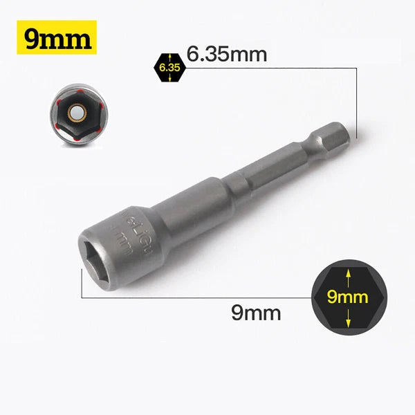 Shank Nut Driver Bit Set Hex Magnetic Metric Socket Impact Drill 3mm-24mm 1/4"