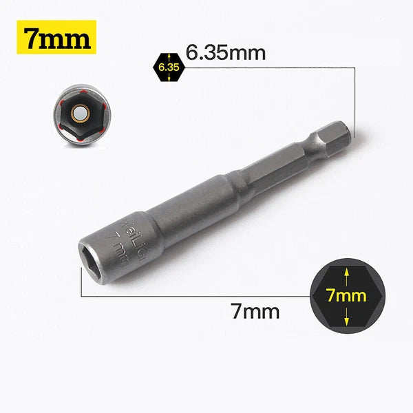 Shank Nut Driver Bit Set Hex Magnetic Metric Socket Impact Drill 3mm-24mm 1/4"