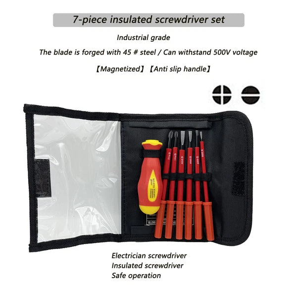 7Pcs Screwdriver Set Phillips Flat Slotted Electrician Multi-purpose Insulated