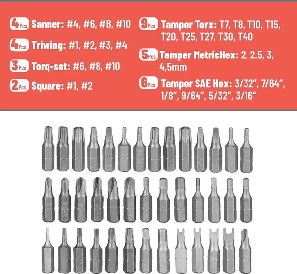 34 Pcs Mini Ratchet Set 1/4-Inch Drive, Tamper-Proof Security Bit, Right Angle