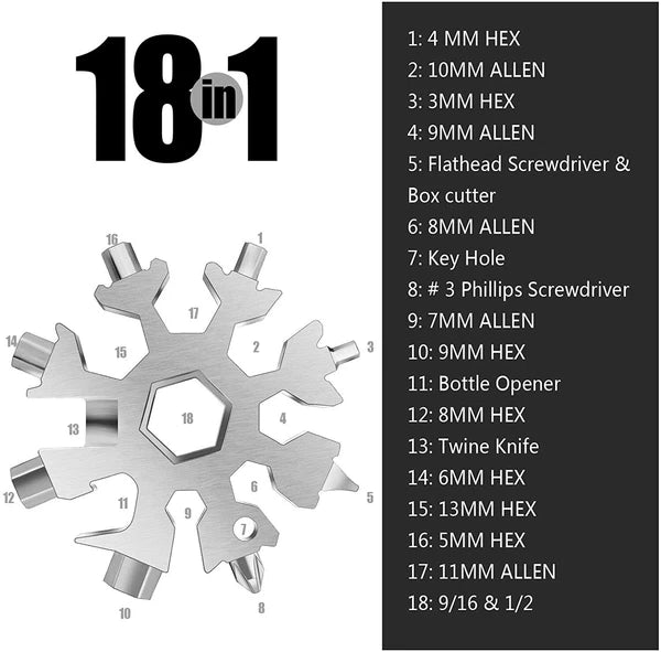 18 in 1 Snowflake Multi Tool Stainless Portable Steel Multi-Tool for Outdoor