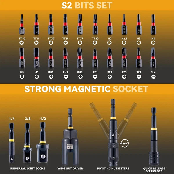 Impact Magnetic Nut Driver Set, 55PCS Impact Driver Bit Set, Deep Magnetic Nut D