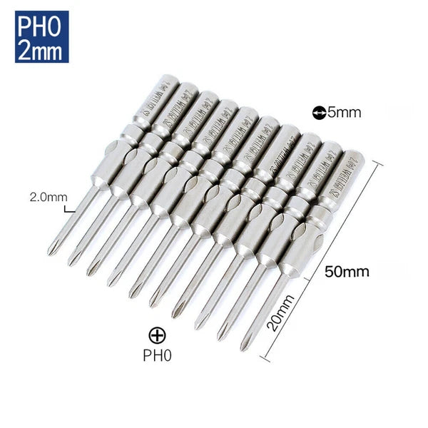 10Pc PH0 PH1 PH2 Phillips Head Screw Bit Set Impact Driver Drill 5mm Round Shank
