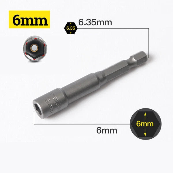 Shank Nut Driver Bit Set Hex Magnetic Metric Socket Impact Drill 3mm-24mm 1/4"