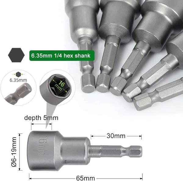 14X 1/4" 6 -19mm  Nut Driver Bit Sets  Magnetic Metric Socket Impact Drill