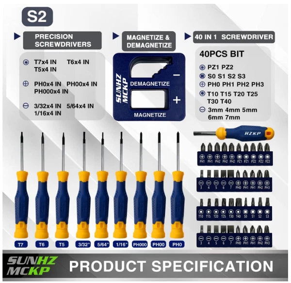 SUNHZMCKP 66pc Magnetic Screwdriver Set, S2 Steel, Slotted, Phillips, Torx Bits