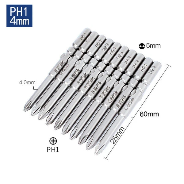 10Pc PH0 PH1 PH2 Phillips Head Screw Bit Set Impact Driver Drill 5mm Round Shank