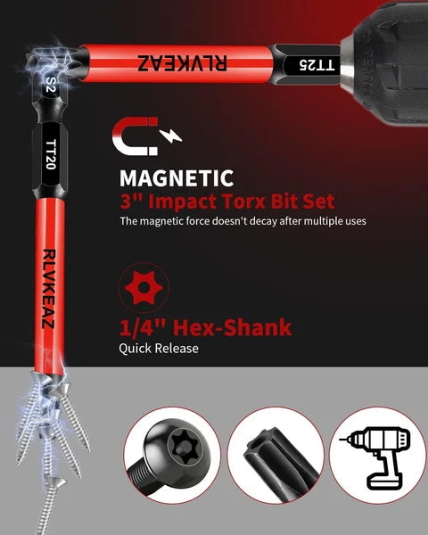 12-Piece Impact Security Torx Bit Set (T5-T40), 3-Inch Long S2 Steel 1/4" Hex