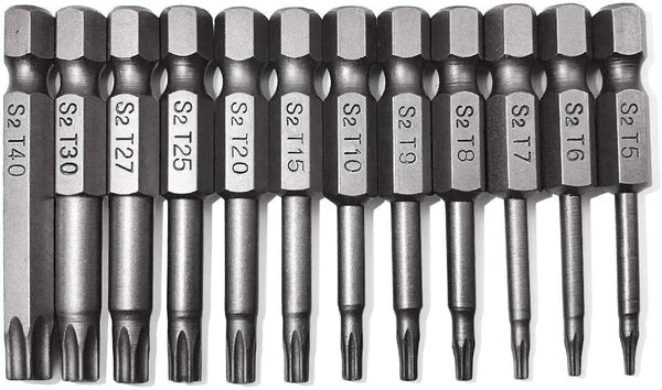 12PC Tamper Proof Star Impact Driver Bit Set Security Screwdriver Bits Hex Shank