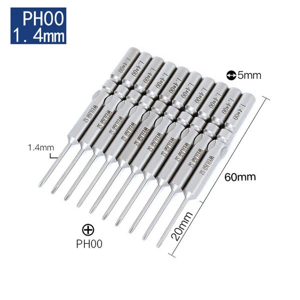 10Pc PH0 PH1 PH2 Phillips Head Screw Bit Set Impact Driver Drill 5mm Round Shank