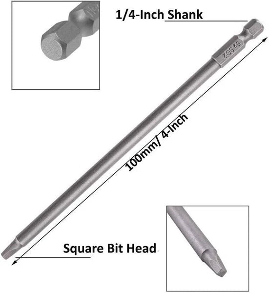 3 Sets 100mm 1/4-Inch Hex Shank Magnetic Square Head Screwdriver Bits SQ1 SQ2