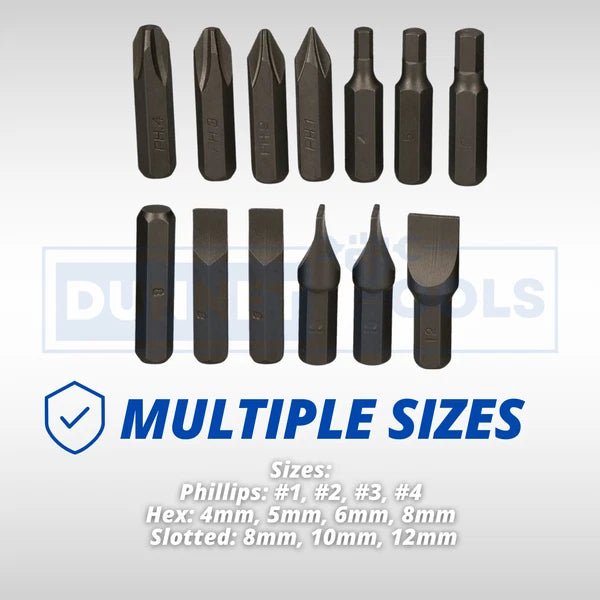 13pc Impact Screwdriver Bit Set CR-V Steel 3/8” Hex Shank Heavy Duty  Phillips