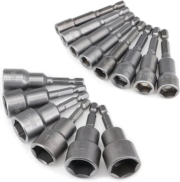 14X 1/4" 6 -19mm  Nut Driver Bit Sets  Magnetic Metric Socket Impact Drill