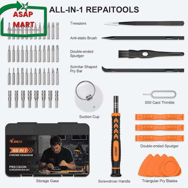 JOREST 59Pcs Small Precision Screwdriver Set with Torx T5, T6, T8, Mini Repair T