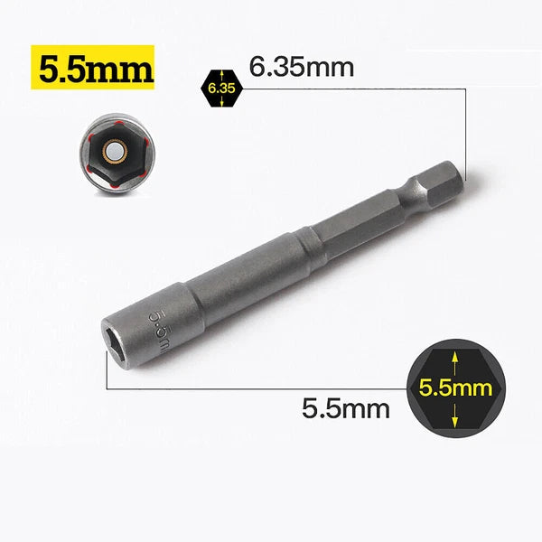 Shank Nut Driver Bit Set Hex Magnetic Metric Socket Impact Drill 3mm-24mm 1/4"