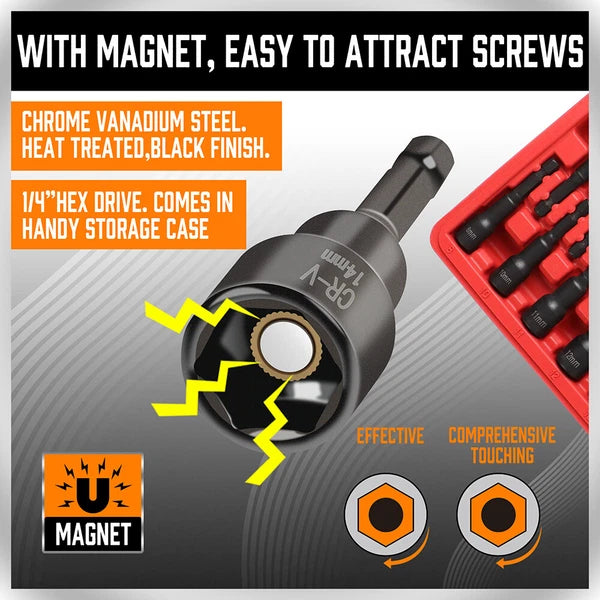 12pc Magnetic Nut Driver Setter Bit Nut Driver MM & SAE 1/4" Shank Quick Change
