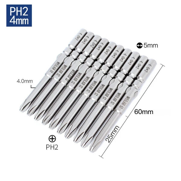 10Pc PH0 PH1 PH2 Phillips Head Screw Bit Set Impact Driver Drill 5mm Round Shank