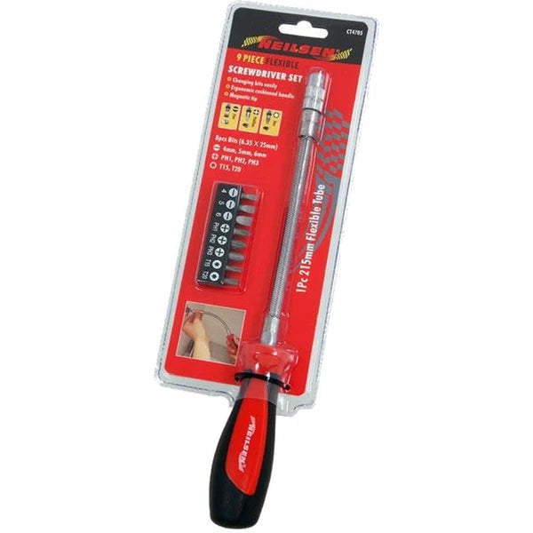 Neilsen 9pc Magnetic Ratchet Soft Grip Handle Screwdriver Bit Set Torx Pz Flat