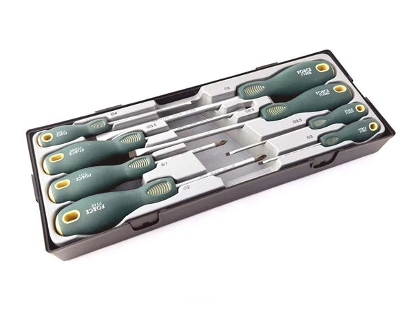 Force T2084YC S2 Steel 8pc Screwdriver Set Model Options: Slot, Phillip, Pozi
