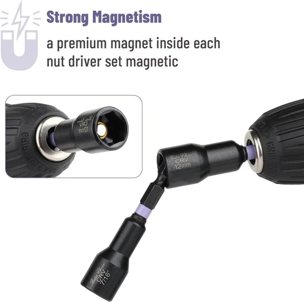 21 PCS Magnetic Nut Driver Set, 1/4" Hex Shank, Metric and SAE, Impact Drill Soc